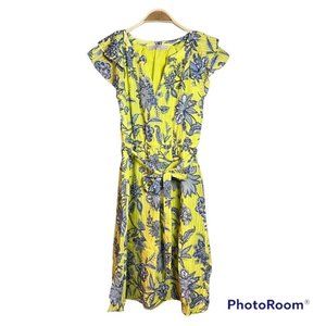 LOFT Yellow Trellis Garden Ruffle Sleeve Midi Dress Size SP